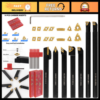 21 PCS Indexable Lathe Turning Tool Kit, 1/2'' Shank, Carbide Inserts for Cutting