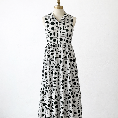 #ad Rachel Zoe Maxi Dress Size Small Black White Print Sleeveless $38.99