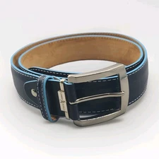 Links & Kings Handcrafted Italian Leather Mens Belt Blue W/Contrast Stitch Sz 38