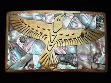 PH13169 VINTAGE 1970s PEYOTE BIRD ABALONE SHELL SOUTHWESTERN DESIGN BUCKLE
