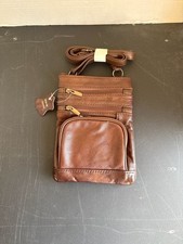 Genuine Leather Multi-Pocket Crossbody Organizer Bag with Card Slots - Brown