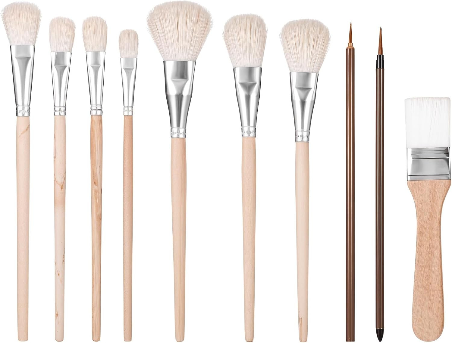 10 Pcs Pottery Glaze Brushes Glazing Goat Hair Blending Brush Ceramic Brushes Se