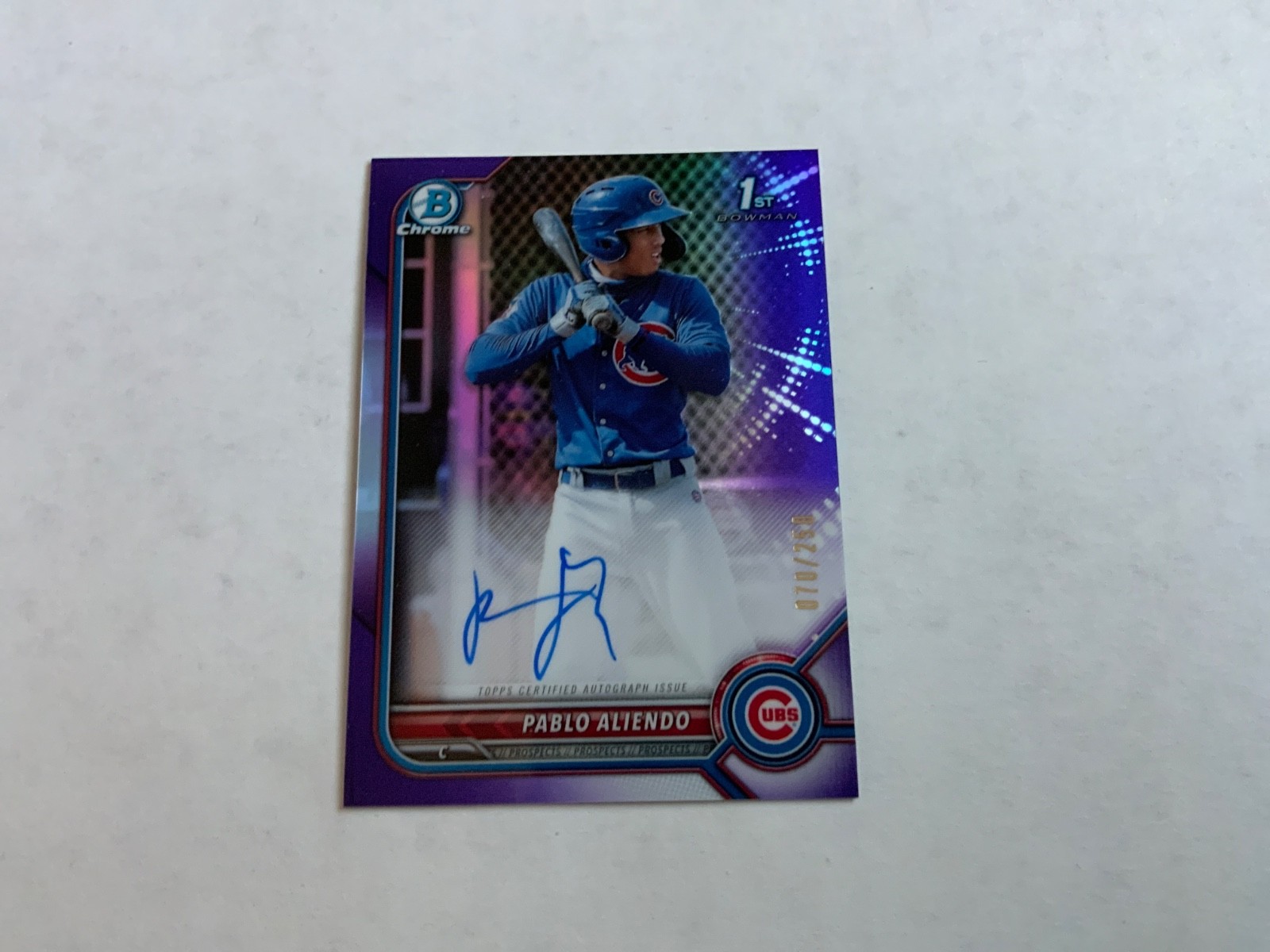 2022 Bowman Chrome Pablo Aliendo Auto 1ST Prospect SP Purple Refractor /250 Cubs