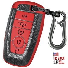 for Ford Key fob Cover,Texture case,with Keychain,Key Shell/Skin,5-Buttons red