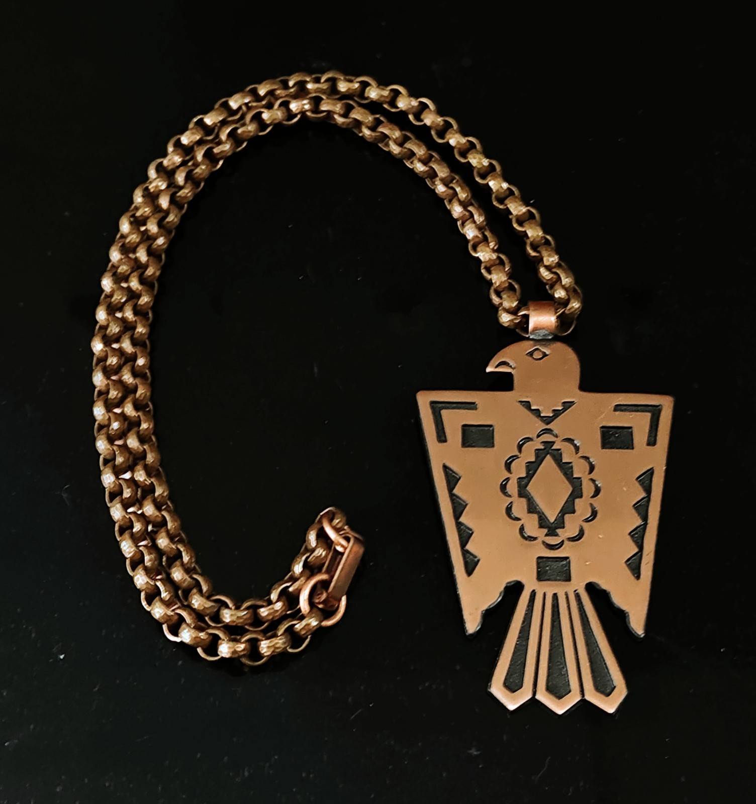 Vintage Solid Bell Copper Thunderbird Pendant On … - image 7