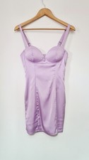 Ladies BNWT PLT Lilac Purple Satin Strappy Bodycon Dress Size S 8-10 Stretchy