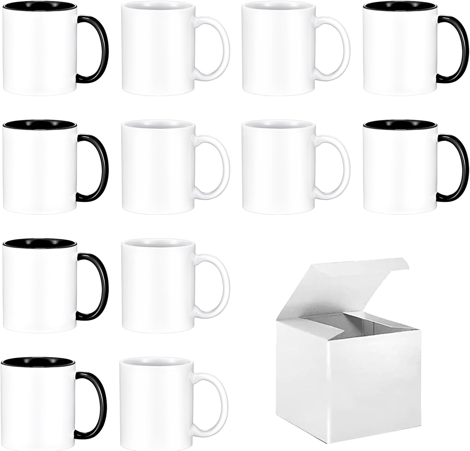 TANGLONG Sublimation Mugs 11 oz Set of 12 Bulk Coffee 11 OZ, White/Black