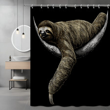 Sloth Moon Shower Curtain Black Animal Graphic