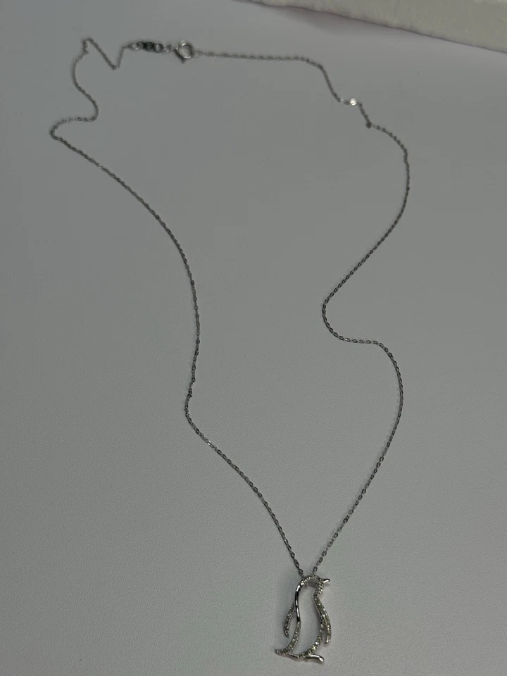 COLLAR PINGÜINO DIAMANTE ORO BLANCO 14K LONGITUD 17 PULGADAS Foto 2 de 4