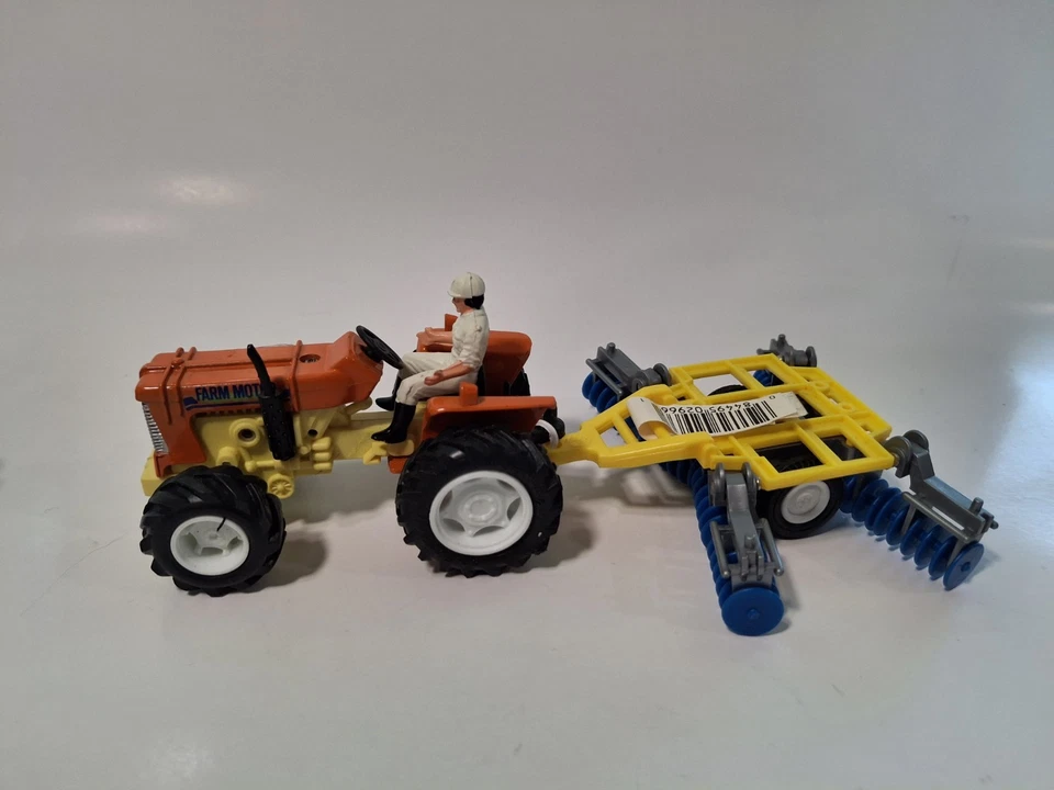 Vintage 1980s Farm Motor Tractor Lot of 3 w/ Implements & Drivers Majorette Styl - Image 3 of 4