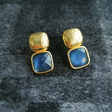 Julie Vos Catalina Gold Blue Earrings BRAND NEW
