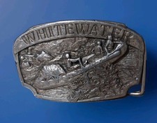 1984 White Water Rafting Belt Buckle Solid Pewter by Siskiyou Collectible VG