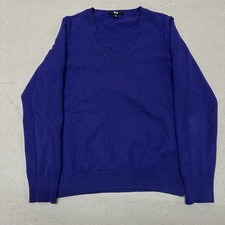 UNIQLO Sweater Womens M 100 Cashmere Jumper V-Neck Long Sleeve Pullover Blue