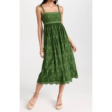 Ulla Johnson Dress Matilde Lichen Green Eyelet Midi Cotton Sleeveless Size 2