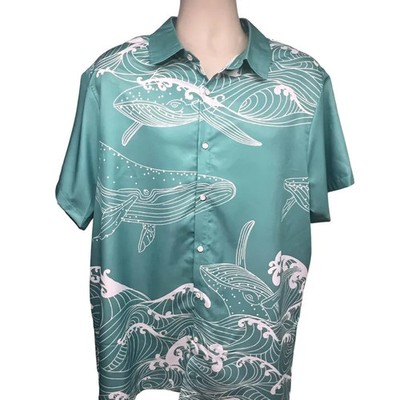 Green Whales Graphic Hawaiian Shirt Mens Womens Ocean Beach Aloha
