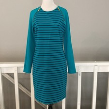NWT MICHAEL Michael Kors Teal/Black Stripe Zipper Detail Knit Long Sleeve