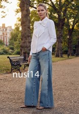 ZARA NEW WOMANZW TRF MID-RISE PLEATED BELTED JEANS PANT LIGHT BLUE 5762/229/441
