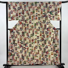 JAPANESE KIMONO FINE PATTERN CREAM 158.5cm 5 ft 2 in PURE SILK FF9825