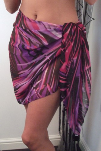 BEACHWEAR MINI SHORT OBLONG SHEER SARONG WRAP COVER UP PIA ROSSINI COSTA RICA - Picture 2 of 4