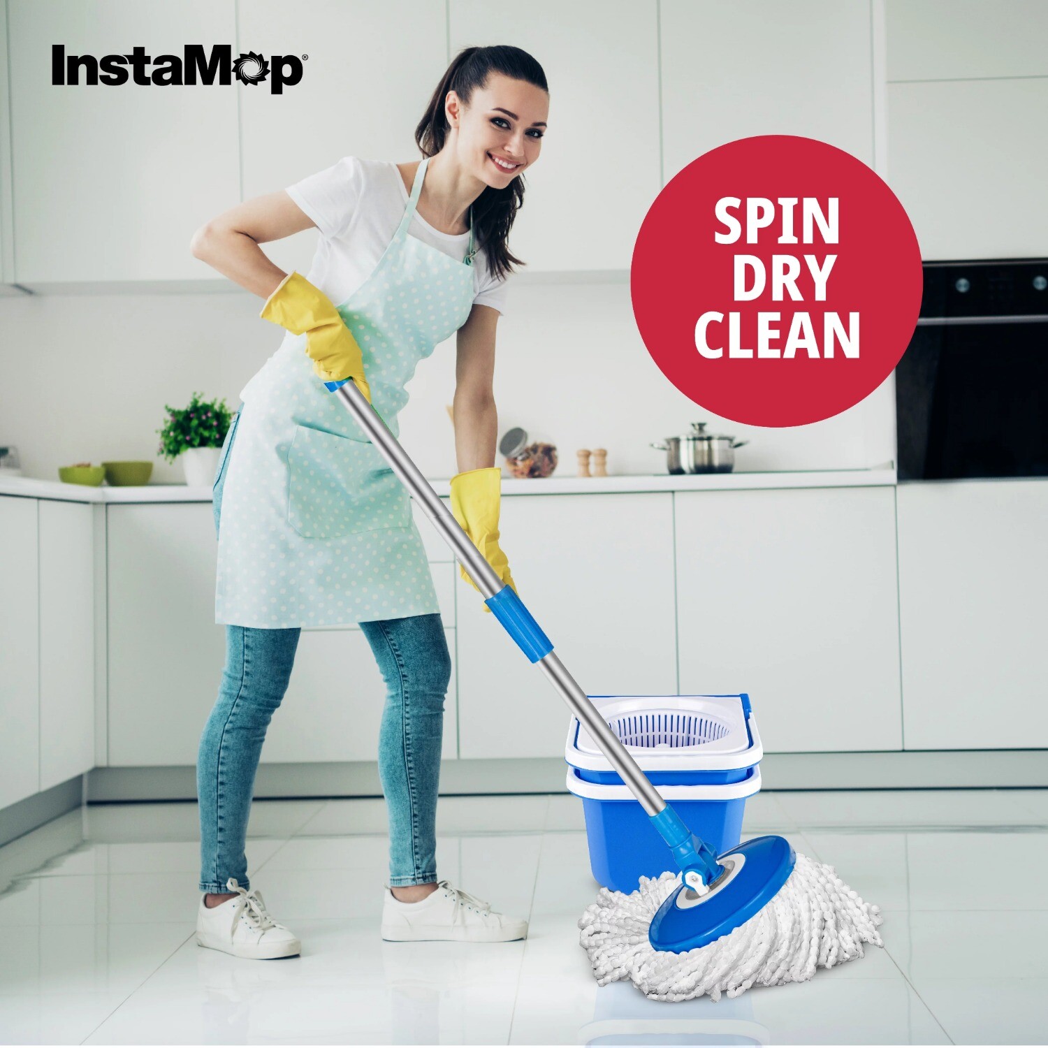 Spin Mop and Bucket Set with Wringer Microfiber Mop Head eBay