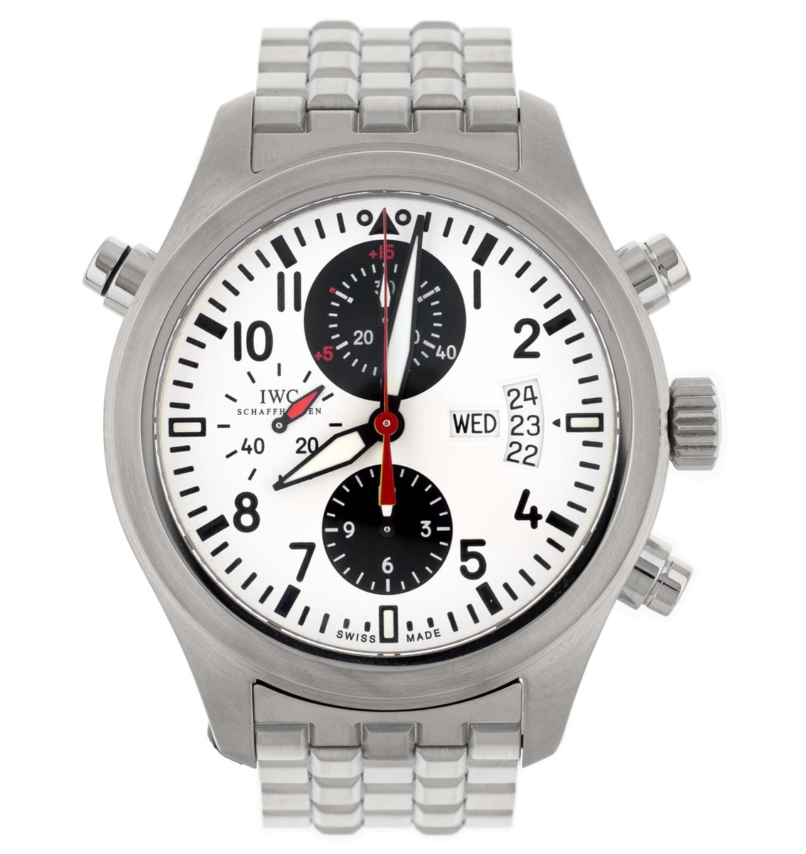 IWC Pilot's Watch Double Chronograph DFB White Dial Bracelet 44mm
