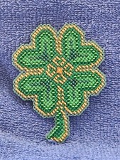 Lucky Day Shamrock, Beaded Cross Stitch Refrigerator Magnet, Made in the USA