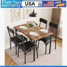 Dining Table Set for 4 Kitchen Table and Chairs Metal and Wood Upholstered Chair
