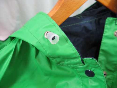 Vintage Fabil Reversible Rain Coat Poncho Raincoat Navy Lime Green Hood Pockets - Picture 7 of 7
