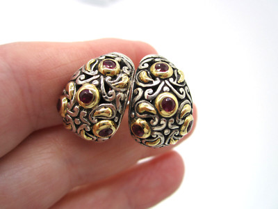 Samuel Benham BJC Sterling Silver 14K Gold Red Ruby 15.3 Gram Pierced Earrings