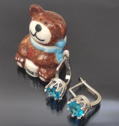 18K White Gold Filled Stunning Italian Indicolite 18ct GF Earrings 15mm - Picture 8 of 13