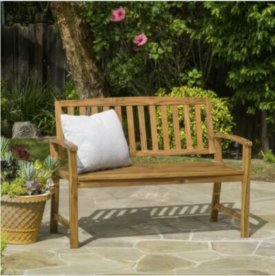 NEW Garden Brown Acacia Wood Patio Bench Out Door Christopher Knight Attractive
