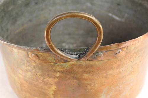 Antiguo caldero de cocina de metal cobre hecho en Italia con asas granja - Imagen 8 de 23
