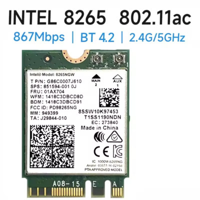 Intel 8265NGW Dual-Band WLAN-Karte 802.11ac + Bluetooth 4.2 Laptop-Adapter
