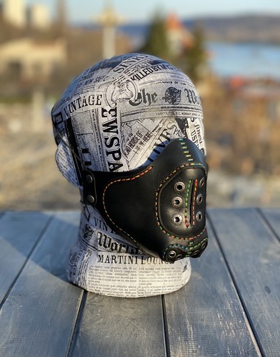 Rainbow Leather Face Cover, Rainbow Face Mask, Leather Mask With Rainbow Thread