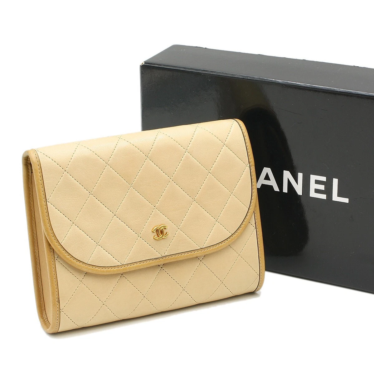 CHANEL Lambskin Pushlock Quilted Mini Chain Shoulder Bag Crossbody