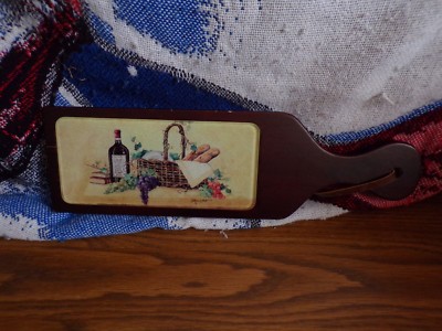 Wine grapes and bread Wood w/ Tempered Glass Cutting Board A0369
