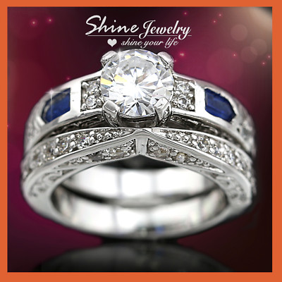 9K GOLD GF ART DECO LACE BLUE SAPPHIRE LAB DIAMOND