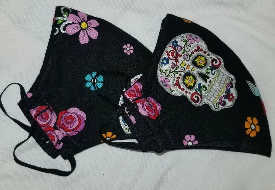 2 Pack Dia de Los Muertos Glittery Handmade Face Mask Version#4 - Image 3 of 3