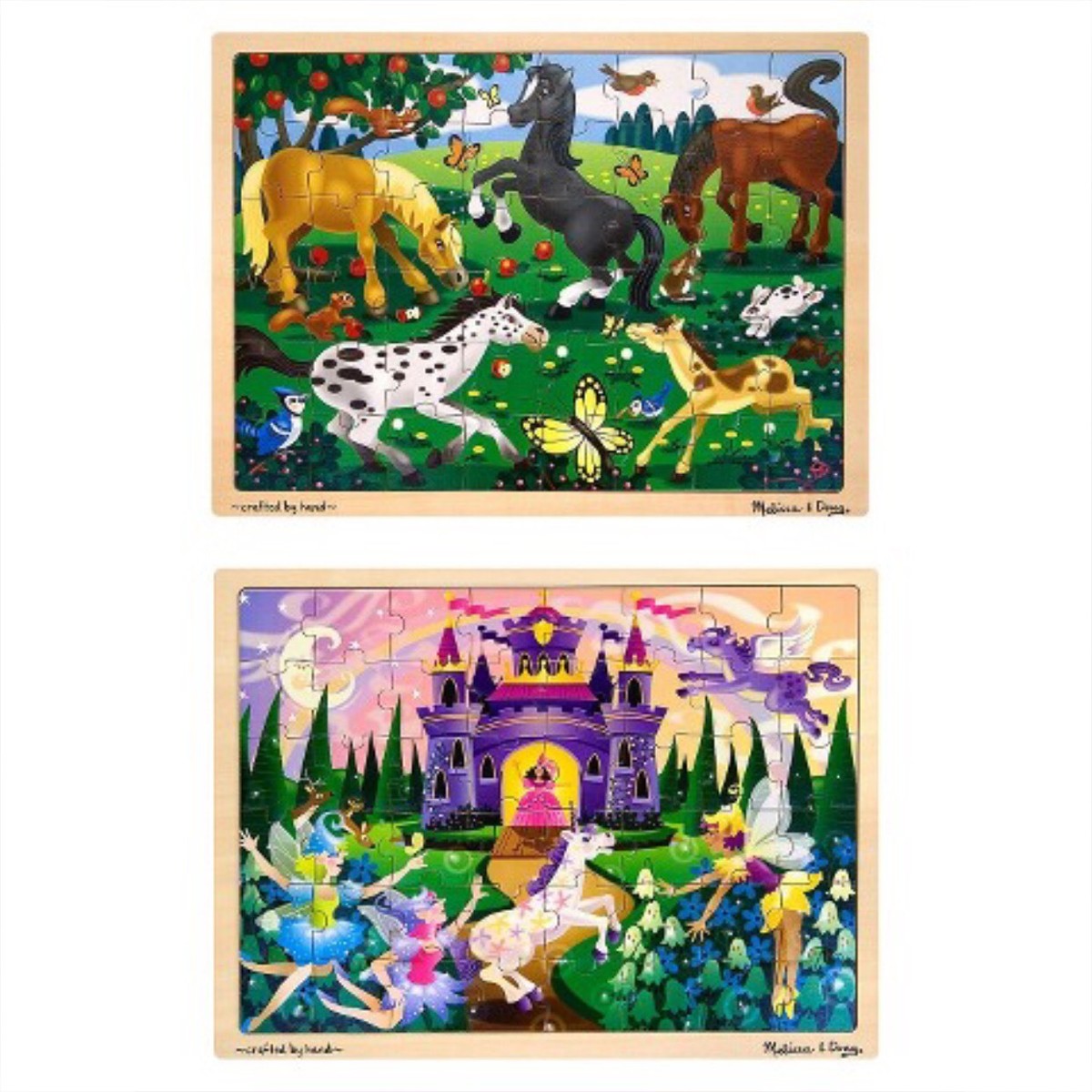 Melissa & Doug Frolicking Horses & Fairy Fantasy Tray Puzzles 2 x