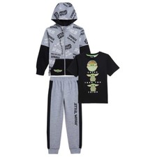 Star Wars Kids' 3 Piece Hoodie, Jogger, Short Sleeve Tee Set, Gray, 5 Size