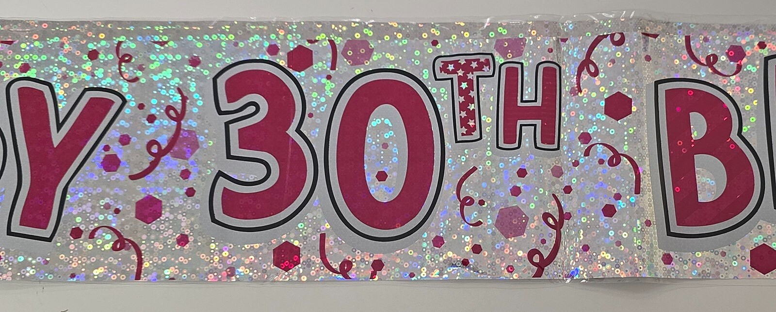 Happy 30th Birthday 30 Today Holographic Foil Banner Silver Pink For Women