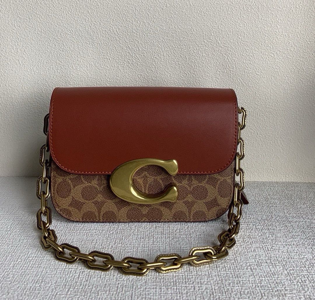 COACH CM551 Coffee Brown Multi Women Chain Crossbody Bag Outlet New