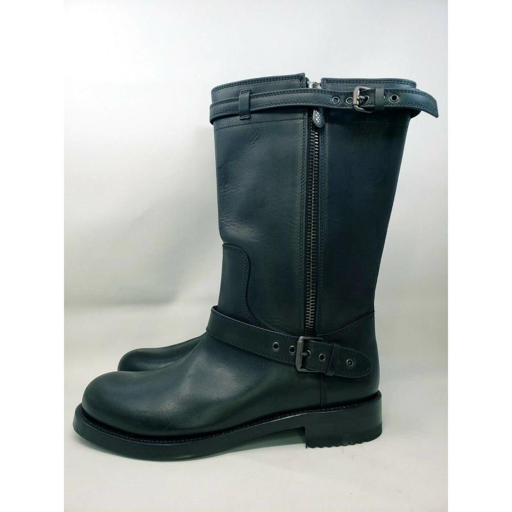 BOTTEGA VENETA Mens Black Leather Buckle/Zip Moto Boot Sz 44