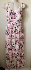 Forever 21 Ivory Floral V Neck Sleeveless Necklace Lined Maxi Women's Dress S