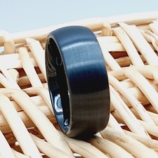 Men s Black Tungsten Wedding Band, 8mm Brushed Dome Comfort-Fit Carbide Ring
