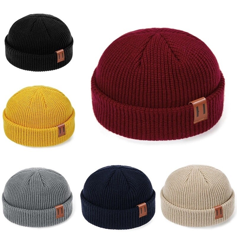 Warm Knitted Ribbed Fisherman Beanie for Men and Women Winter Skull Cap