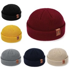 Warm Men Mini Fisherman Beanie Hat Knitted Ribbed Docker Skull Cap Winter Women