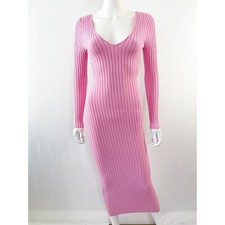 Fashion Nova Pink Ribbed Midi Dress Size S Bodycon Sexy Long Sleeve Barbiecore