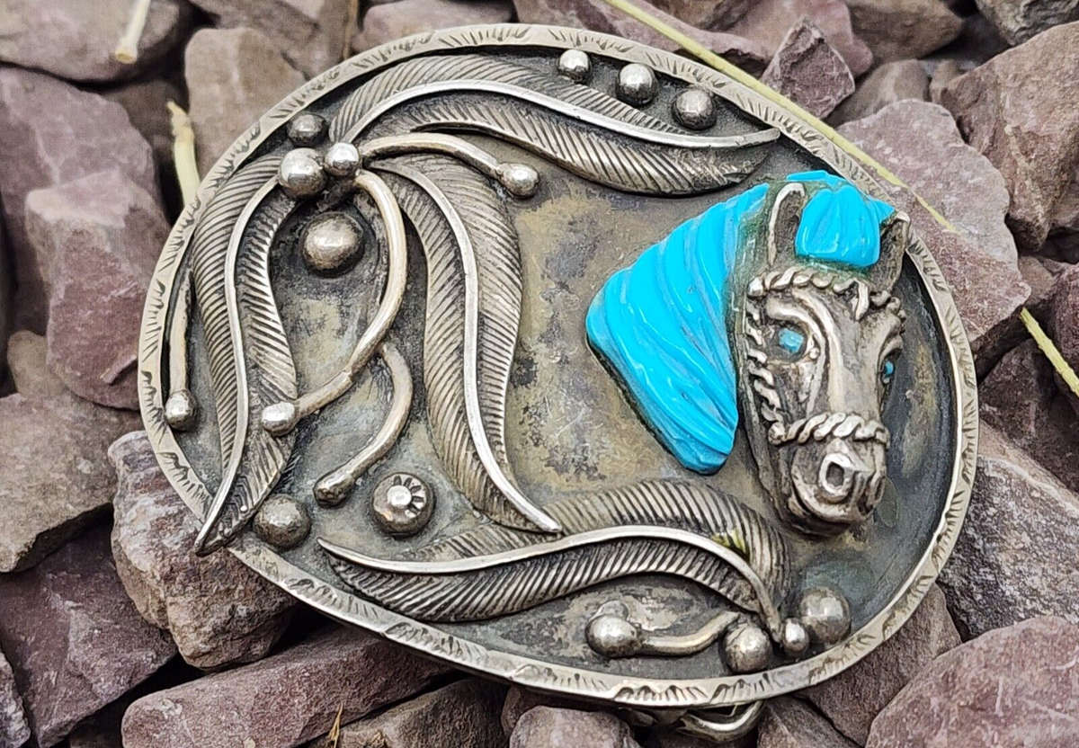 Renowned Johnny Blue Jay Sterling Silver Carved Turquoise  display picture 2
