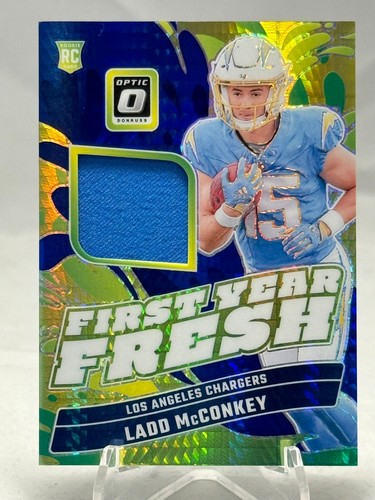 2024 Donruss Optic Ladd McConkey First Year Fresh Jersey Green Hyper RC #FYF-LMY - Picture 3 of 3